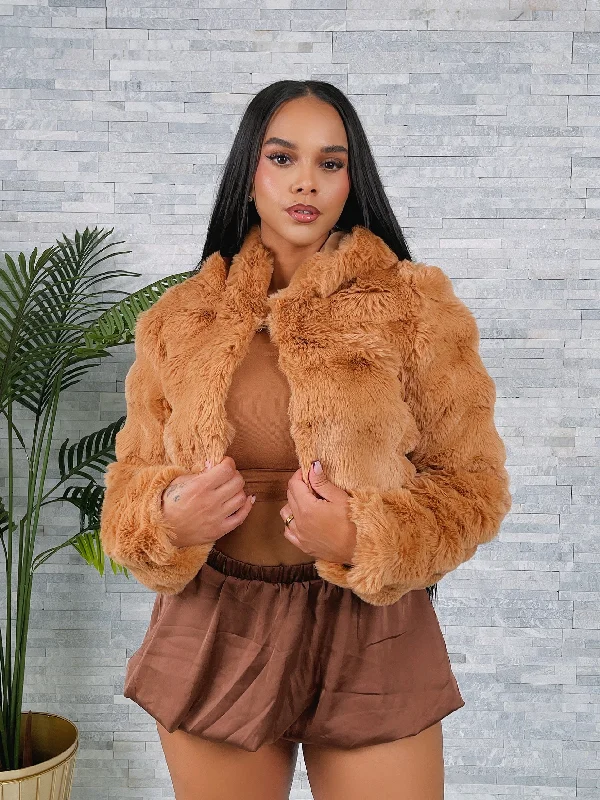 HDJ30768P - FAUX FUR HODDED CROP JACKET Anorak Shell Jacket Lightweight Jacket