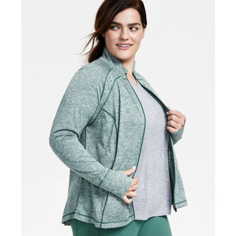 IDEOLOGY Women's Essentials Performance Zip Jacket 2X Green Crushed Mint Nylon Fabric Polyester Fabric Spandex Fabric