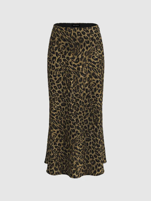 Leopard Printed Fishtail Skirts chiffon skirt delicate