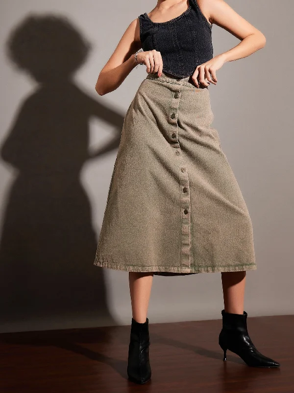 Lyush Women Beige Washed Denim A-Line Skirt velvet skirt plush