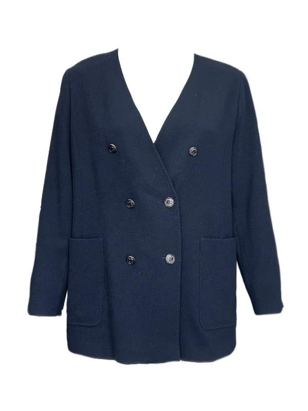 Marina Rinaldi Women's Blue Cardiff Button Closure Jacket NWT A-Line Jacket Boat Neck Shawl Collar