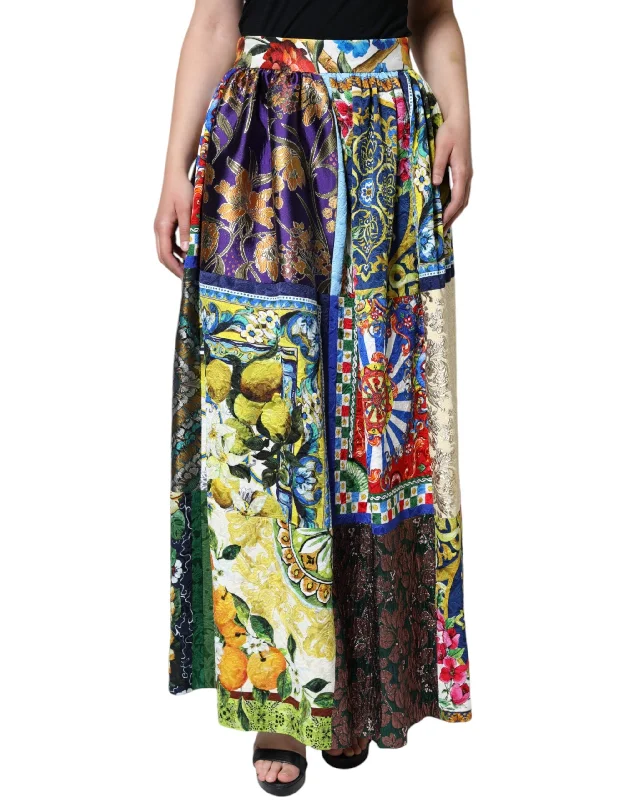 Dolce & Gabbana Multicolor Patchwork Sicily Long Maxi Skirt denim skirt stylish