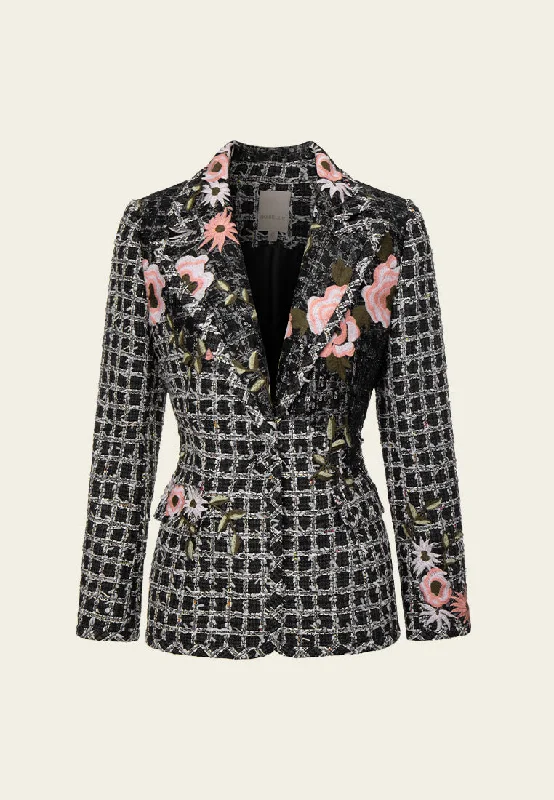 Notched-lapel Sequine-detail Embroidered Jacket Jacket Blazer Coat