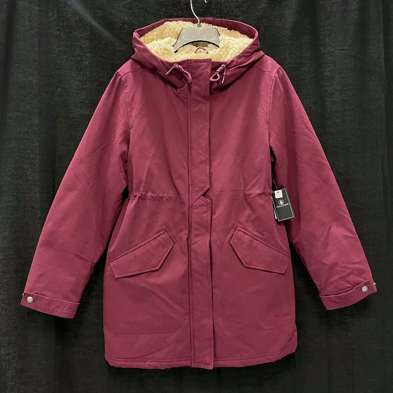 NWT Wmns VOLCOM Burgundy Sherpa Lined Walk On By 5K Canvas Jacket Sz M MSRP$140 Tailored Jacket Straight Jacket A-Line Jacket