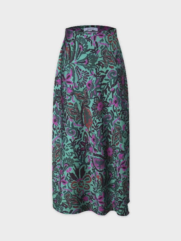 Printed Satin Slip Skirt-Pink/Green Floral leather skirt modern