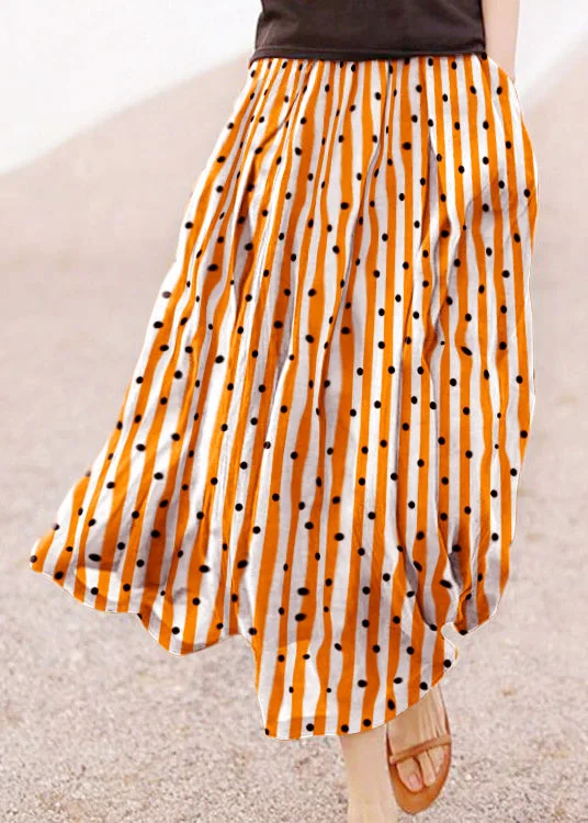 Retro striped polka dots  Pockets Linen Skirt Summer midi skirt versatile