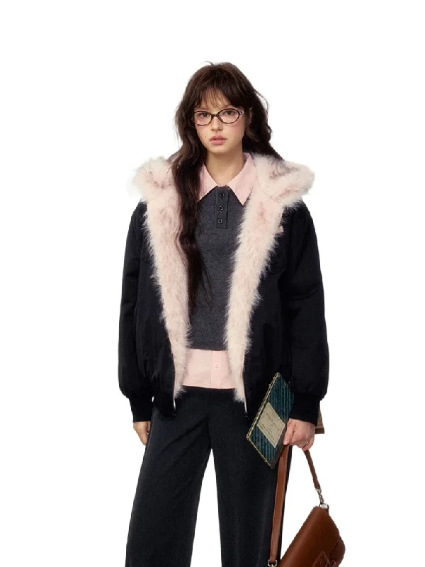 Reversible Faux Fur Jacket Stand-Up Collar Roll-Neck Collar Turtle Neck