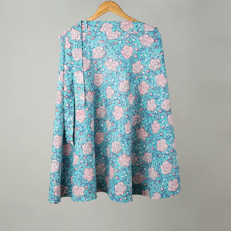 Blue - Sanganeri Block Printed Cotton Wrap Around Skirt 06 leather skirt refined