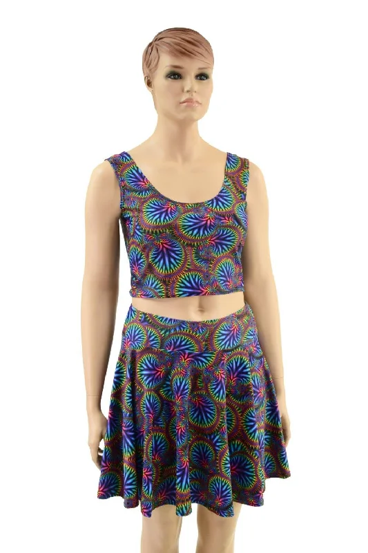 Skater Skirt and Crop Tank Set in Radioactive elastic waist skirt