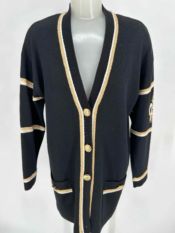 ST. JOHN Women's Black/Gold Crest Size S Jacket Stand-Up Collar Roll-Neck Collar Turtle Neck