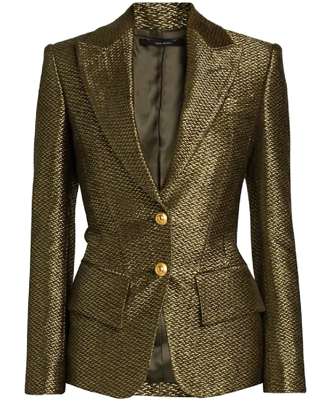 Olive Metallic Silk Boucle Single Breasted Jacket Striped Jacket Polka Dot Jacket Floral Jacket