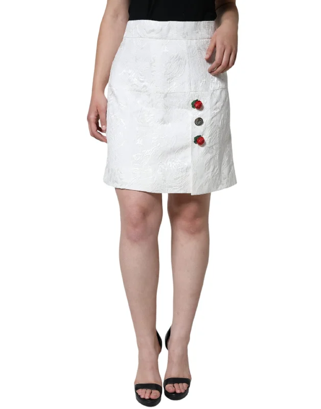 Dolce & Gabbana White Floral Brocade Embellished Mini Skirt leather skirt bold