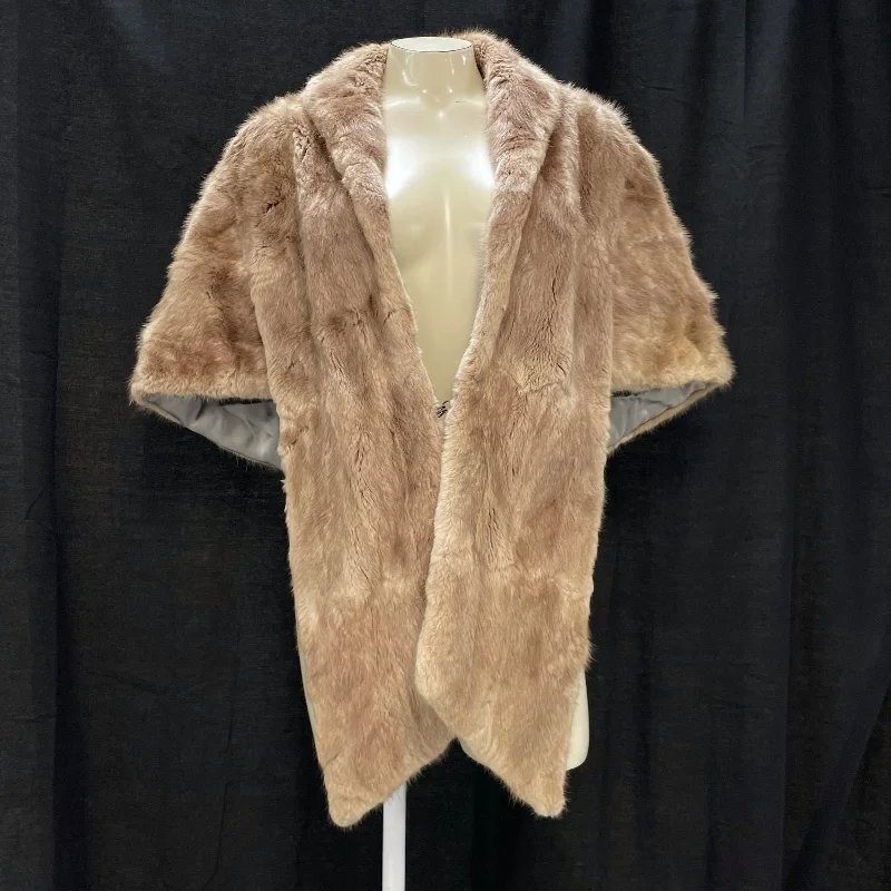 Wmns 50s Vintage Tan / Light Brown Genuine Fur Cape Shawl Stole Jacket Herringbone Jacket Checkered Jacket Solid Jacket