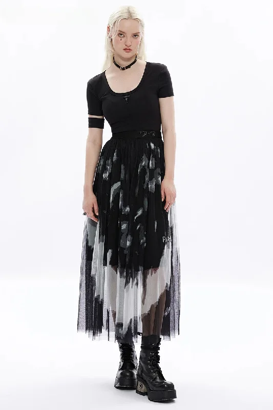 Women's Daily Tie Dyed Gauze Letter Embroidery Logo Rivet At Waist Fashion Girl Mid-length Skirt leather skirt refined