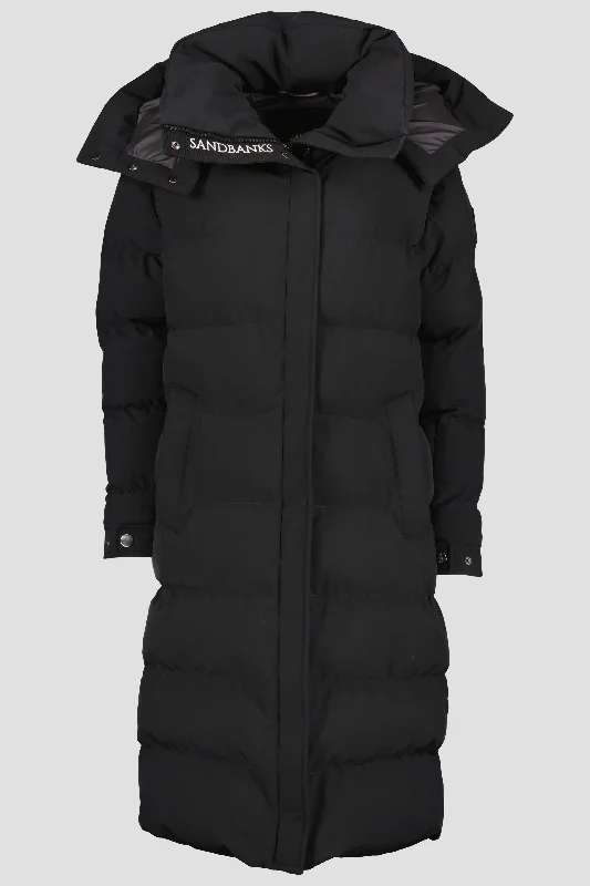 Women's Sandbanks Haven Black Long Puffer Jacket Quilted Jacket Puffer Jacket Insulated Jacket